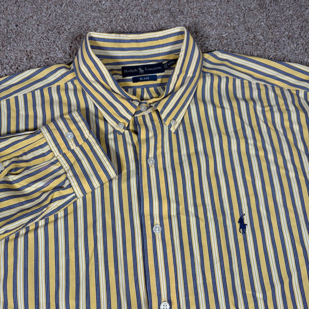 Ralph Lauren Blake XXL Yellow Blue Striped Button Down Long‎ Sleeve Shirt